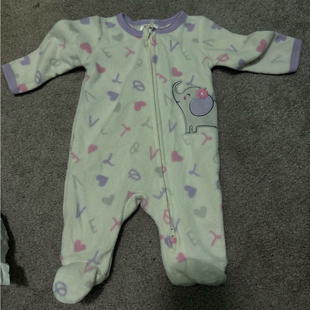 Elephant Print Kids One Piece - White and Pink